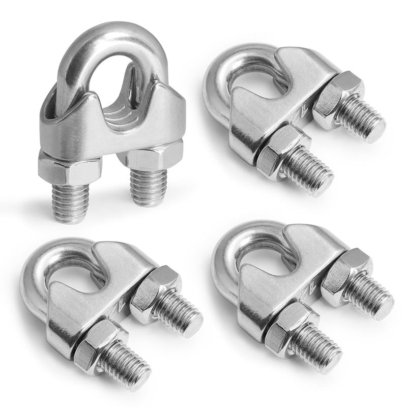 Jamiikury 4pcs M12 Wire Rope Clamp, 7/16 inch Cable Clamps Stainless Steel Wire Rope Clips - Image 1